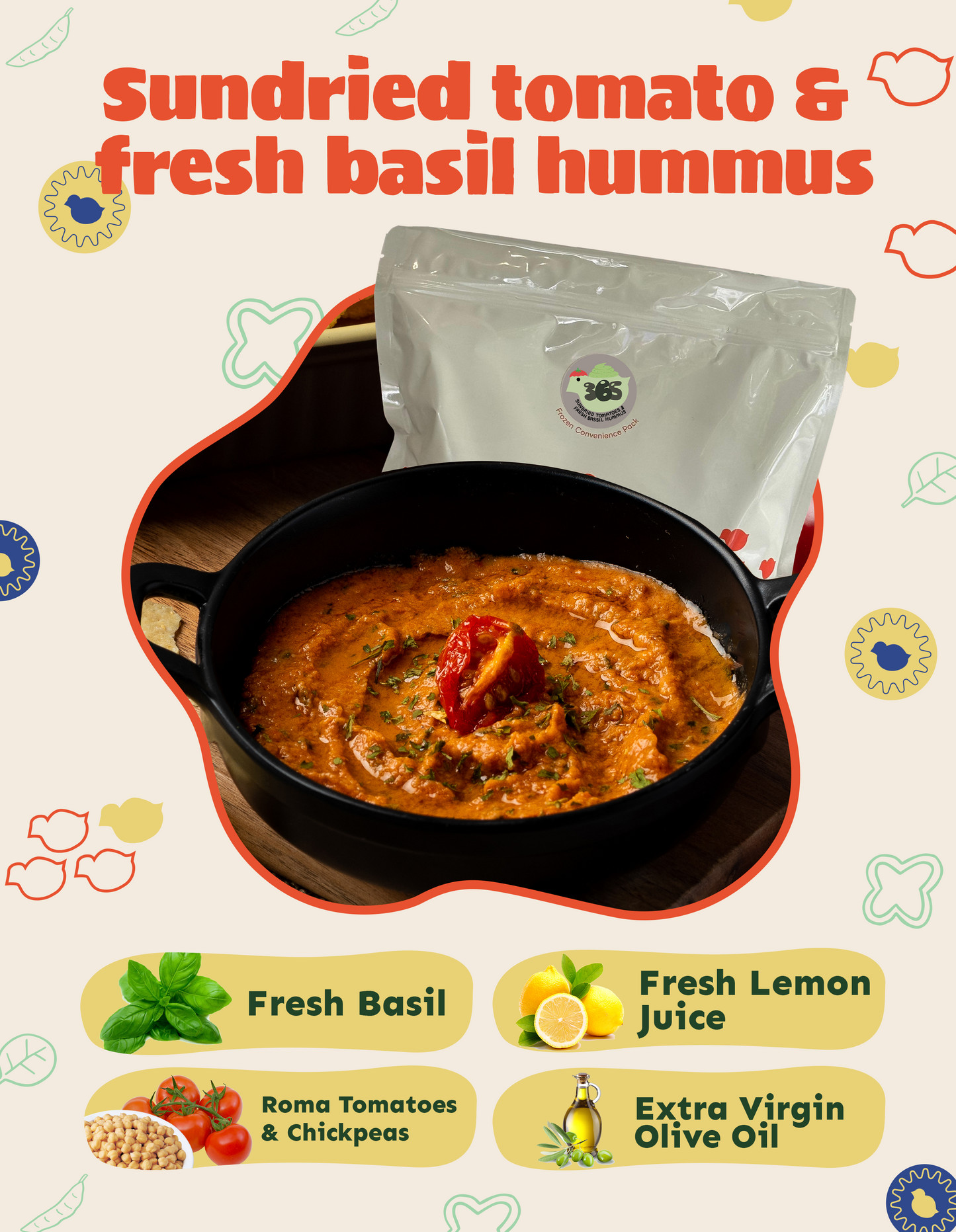 Sundried Tomato & Fresh Basil Hummus 250g